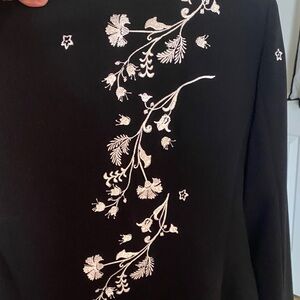 Cinq à Sept Black jacket with White Floral Embroidery